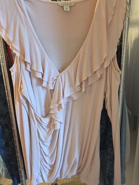 Boston Proper Light Blush Ruffle-Front Long Sleeve Dress